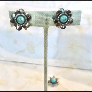 Vintage Turquoise Earrings and Pin Circa 1930